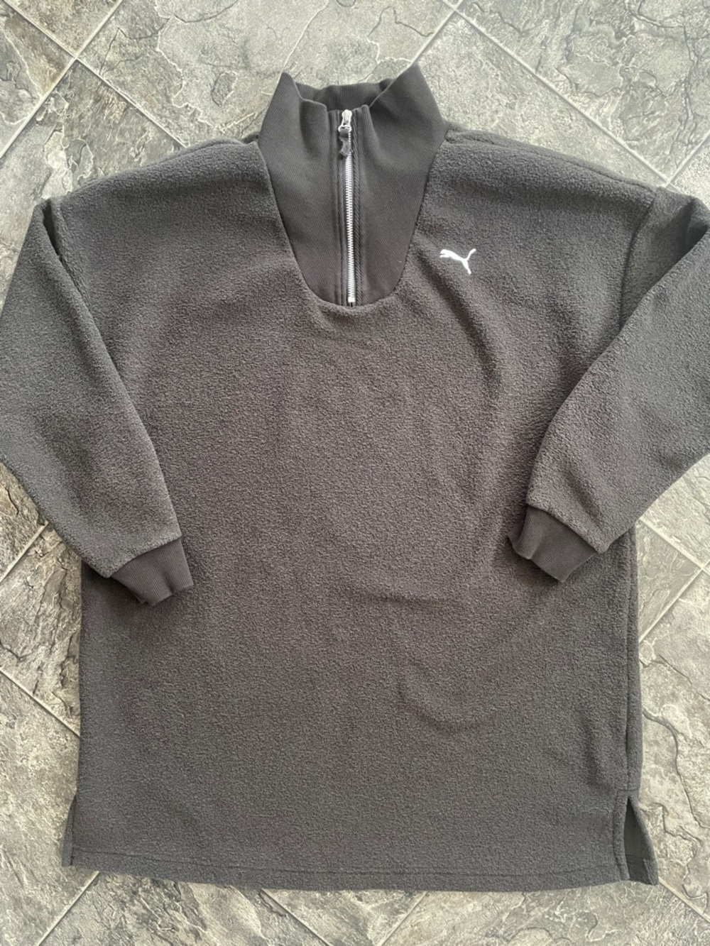 PUMA Black 1/4 Zip Fleece Teddy Sporty Athleisure Cozy Long Pullover Tunic